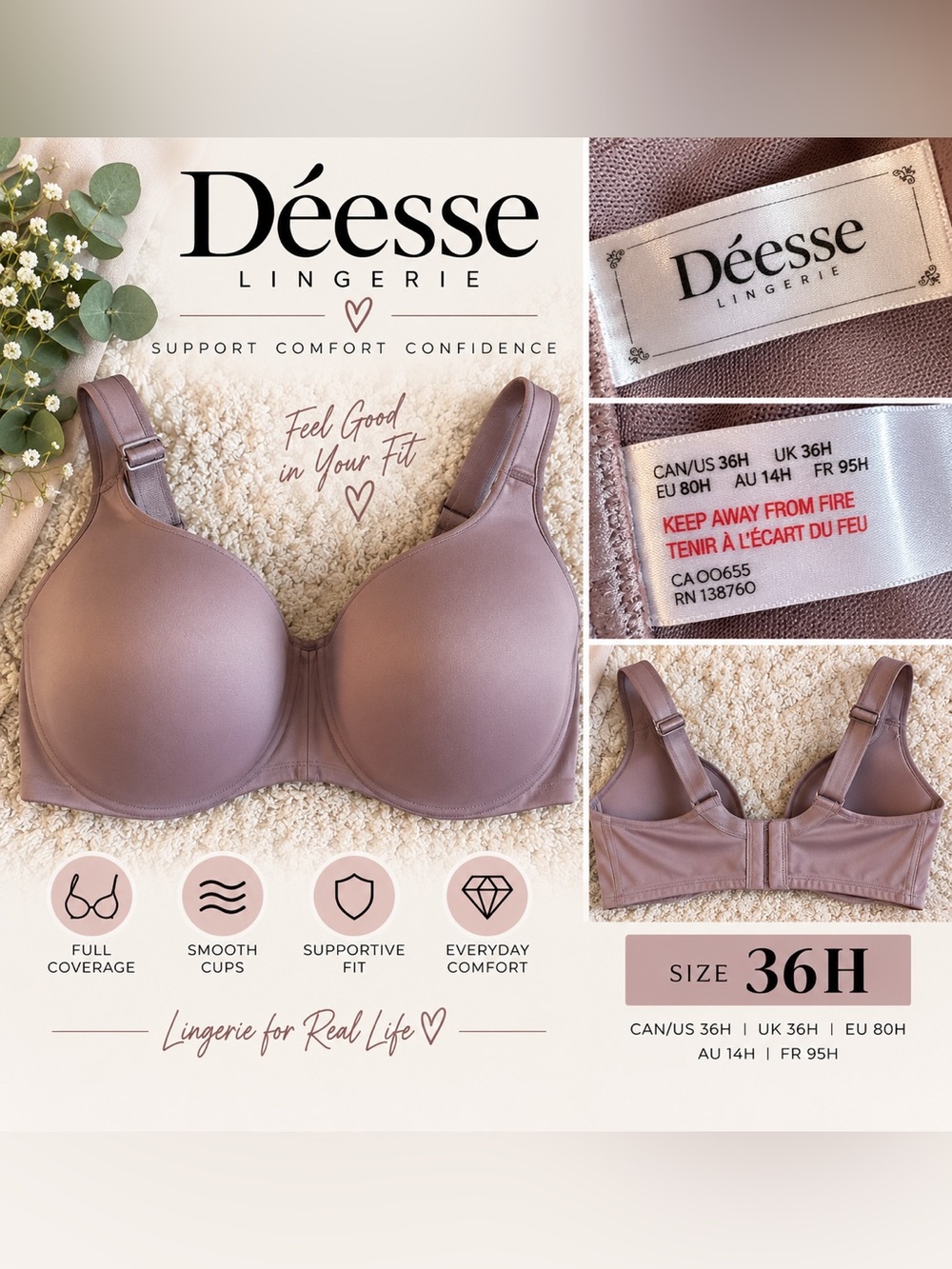 Déesse Lingerie Smooth Support Bra - Mauve